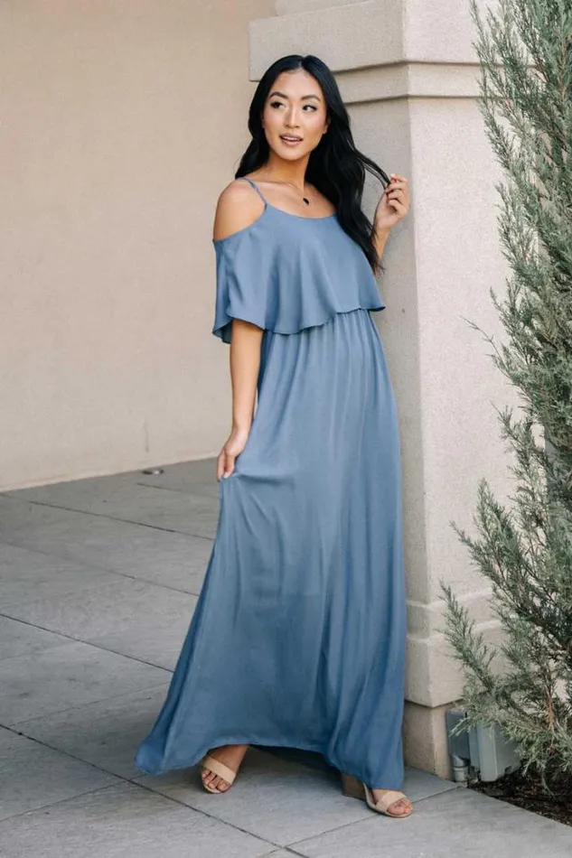 Bohme Dresses Toni Off The Shoulder Maxi Dress In Slate Blue 8211 FINAL SALE Slate Blue 8211 Women