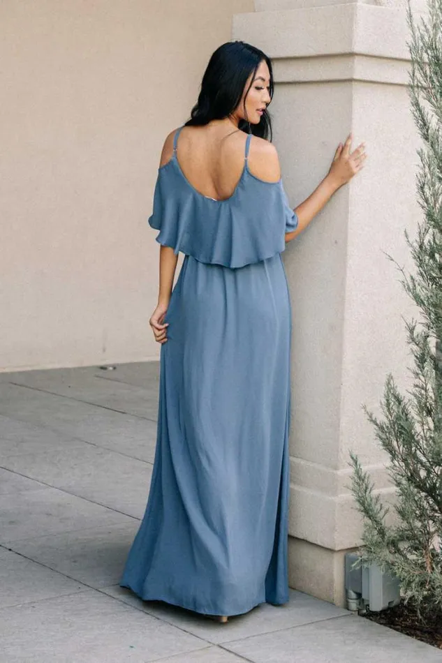 Bohme Dresses Toni Off The Shoulder Maxi Dress In Slate Blue 8211 FINAL SALE Slate Blue 8211 Women