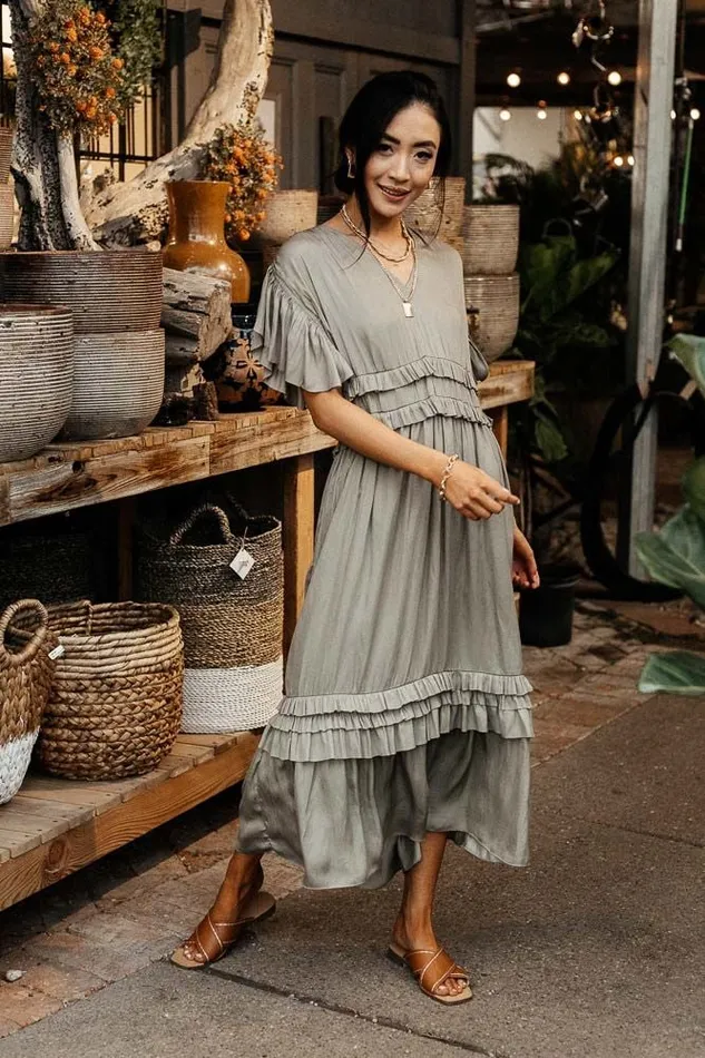 Bohme Dresses Willa Ruffle Dress In Sage Sage 8211 Women