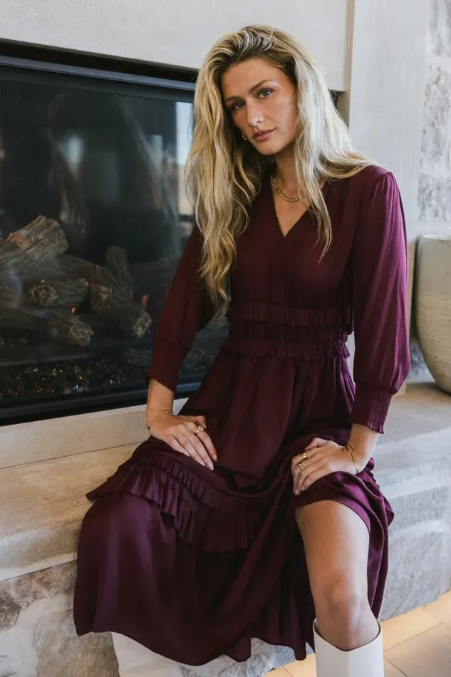 Bohme Dresses Willa Sleeved Ruffle Dress In Burgundy Burgundy 8211 Women