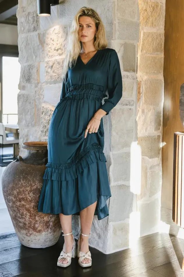 Bohme Dresses Willa Sleeved Ruffle Dress In Teal Teal 8211 Women