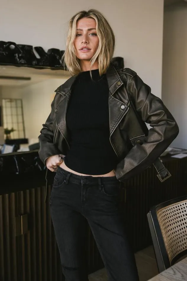 Bohme Outerwear Vintage Washed Moto Jacket Black 8211 Women