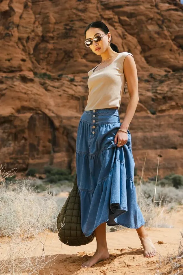 Bohme Skirts Joannie Tiered Denim Skirt Medium Wash 8211 Women Bohme Skirts Joannie Tiered Denim Skirt Medium Wash 8211 Women