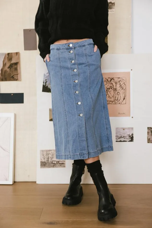 Bohme Skirts Kaylee Button Denim Skirt Medium Wash 8211 Women