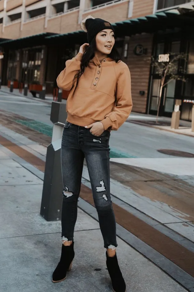 Bohme Sweaters Button Front Cropped Hoodie In Tangerine 8211 FINAL SALE Tangerine 8211 Women Bohme Sweaters Button Front Cropped Hoodie In Tangerine 8211 FINAL SALE Tangerine 8211 Women