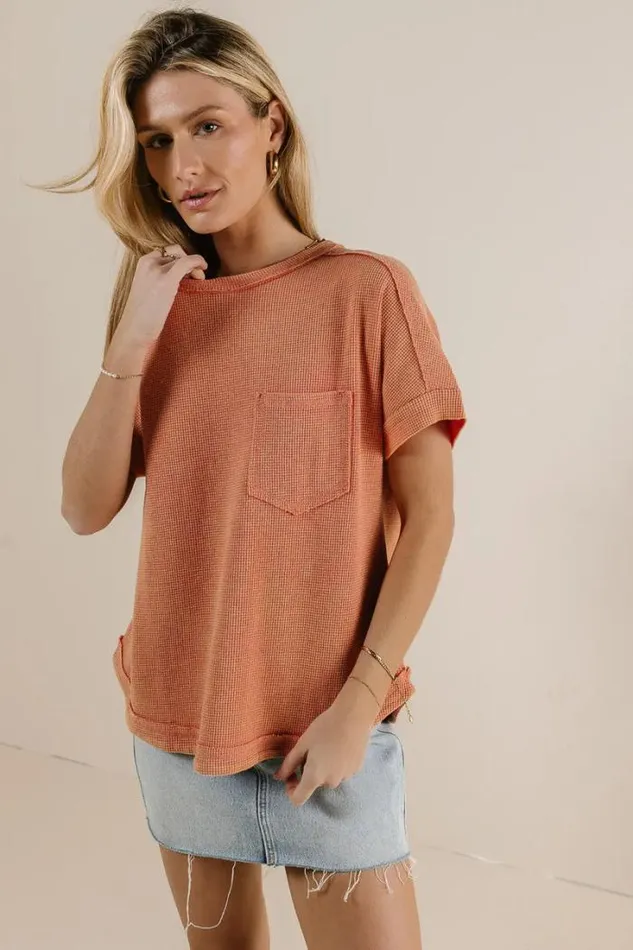 Bohme Tees and Tanks Ariella Waffle Knit Top In Coral Coral 8211 Women