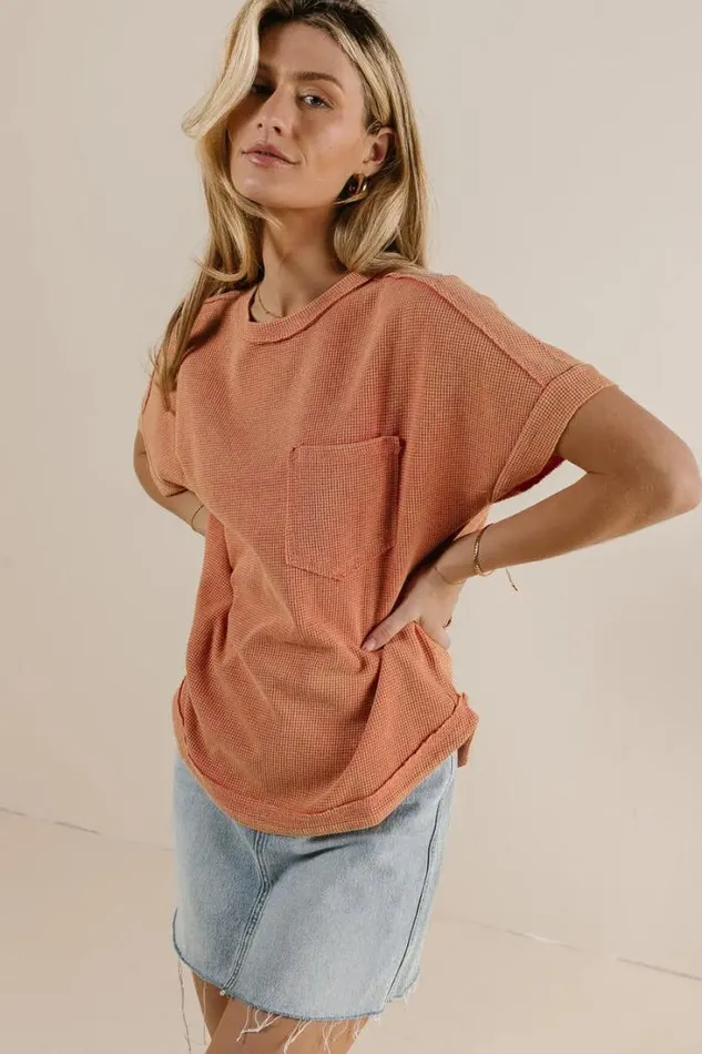 Bohme Tees and Tanks Ariella Waffle Knit Top In Coral Coral 8211 Women Bohme Tees and Tanks Ariella Waffle Knit Top In Coral Coral 8211 Women
