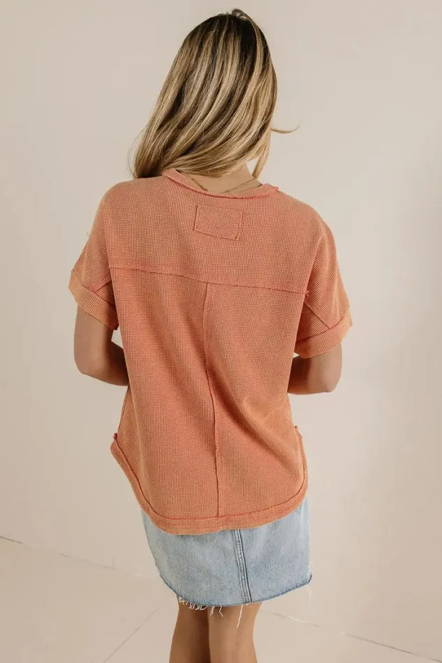 Bohme Tees and Tanks Ariella Waffle Knit Top In Coral Coral 8211 Women Bohme Tees and Tanks Ariella Waffle Knit Top In Coral Coral 8211 Women