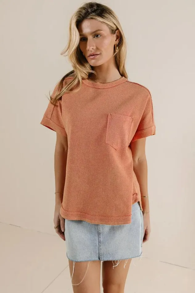 Bohme Tees and Tanks Ariella Waffle Knit Top In Coral Coral 8211 Women Bohme Tees and Tanks Ariella Waffle Knit Top In Coral Coral 8211 Women