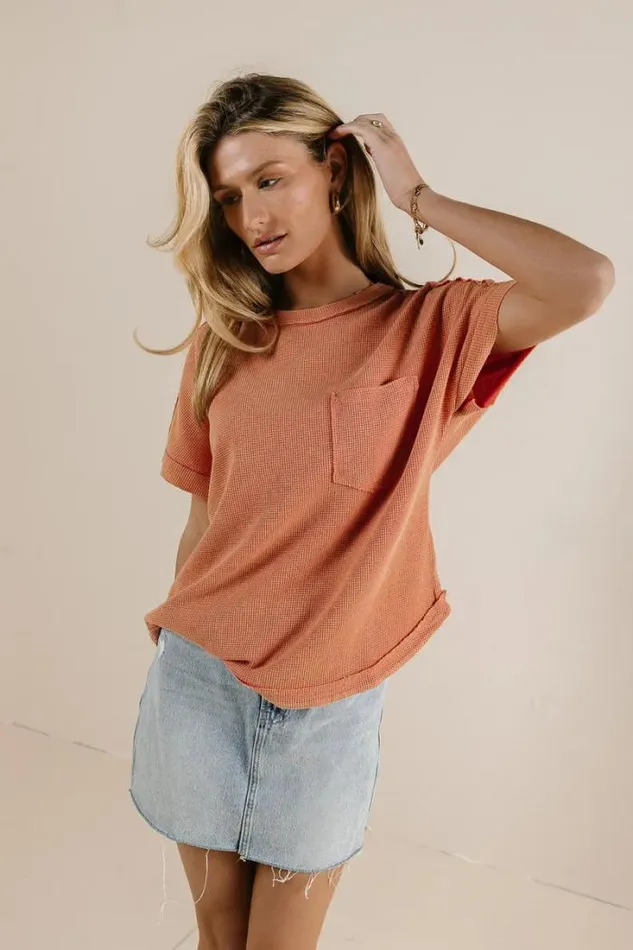 Bohme Tees and Tanks Ariella Waffle Knit Top In Coral Coral 8211 Women Bohme Tees and Tanks Ariella Waffle Knit Top In Coral Coral 8211 Women