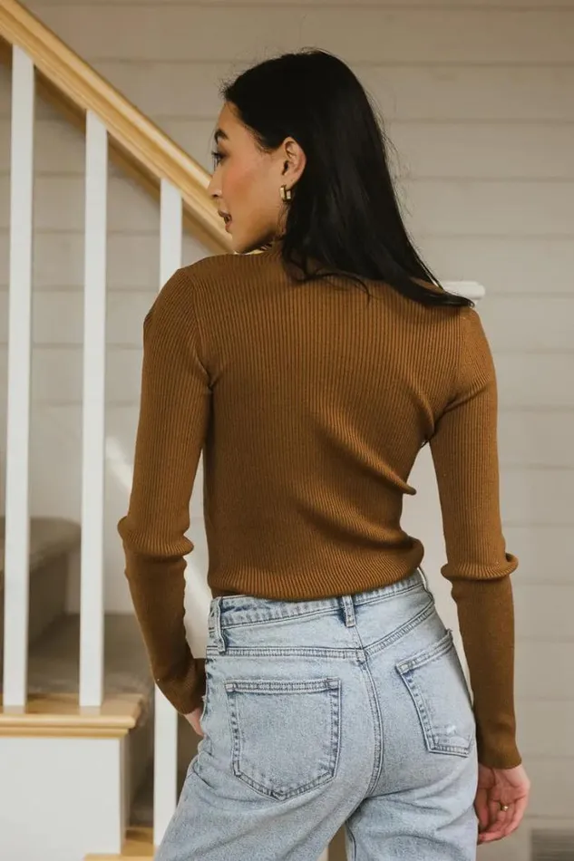 Bohme Tees and Tanks Caroline Mock Neck Sweater In Brown Brown 8211 Women Bohme Tees and Tanks Caroline Mock Neck Sweater In Brown Brown 8211 Women