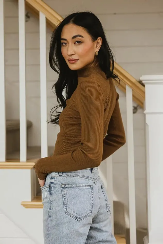 Bohme Tees and Tanks Caroline Mock Neck Sweater In Brown Brown 8211 Women Bohme Tees and Tanks Caroline Mock Neck Sweater In Brown Brown 8211 Women