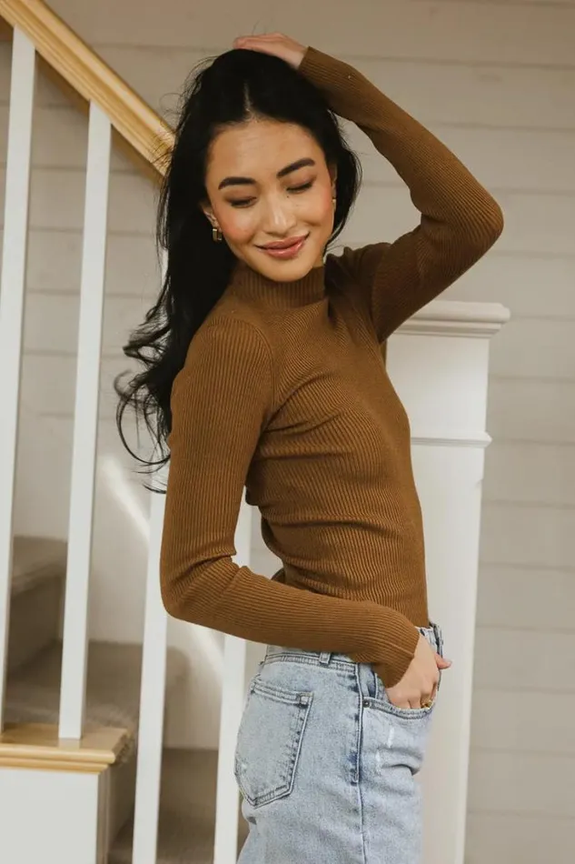 Bohme Tees and Tanks Caroline Mock Neck Sweater In Brown Brown 8211 Women Bohme Tees and Tanks Caroline Mock Neck Sweater In Brown Brown 8211 Women