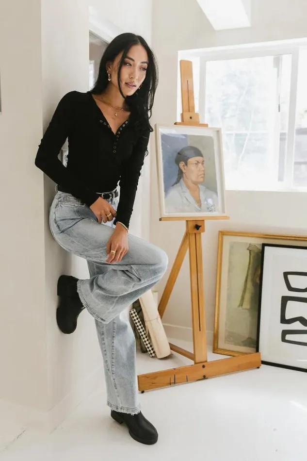 Bohme Tees and Tanks Ivanna Henley Top In Black Black 8211 Women Bohme Tees and Tanks Ivanna Henley Top In Black Black 8211 Women