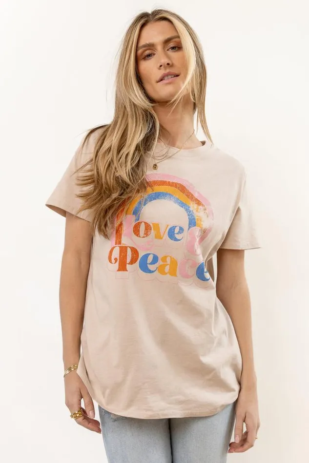 Bohme Tees and Tanks Love And Peace Graphic Tee 8211 FINAL SALE Natural 8211 Women