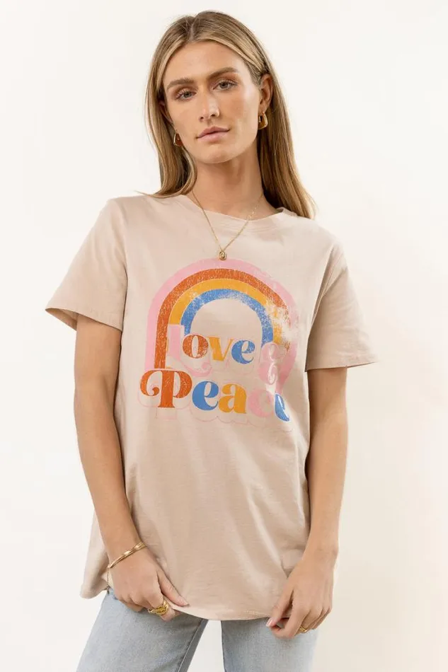 Bohme Tees and Tanks Love And Peace Graphic Tee 8211 FINAL SALE Natural 8211 Women Bohme Tees and Tanks Love And Peace Graphic Tee 8211 FINAL SALE Natural 8211 Women