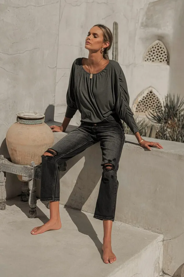 Bohme Tees and Tanks Trista Ruched Sleeve Top 8211 FINAL SALE Olive 8211 Women Bohme Tees and Tanks Trista Ruched Sleeve Top 8211 FINAL SALE Olive 8211 Women