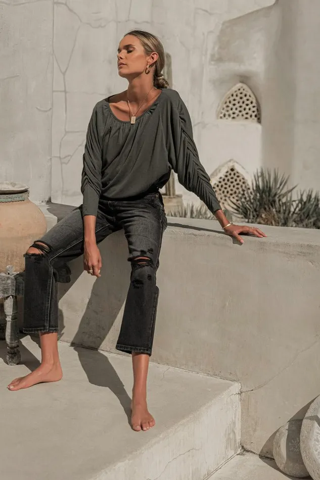 Bohme Tees and Tanks Trista Ruched Sleeve Top 8211 FINAL SALE Olive 8211 Women Bohme Tees and Tanks Trista Ruched Sleeve Top 8211 FINAL SALE Olive 8211 Women