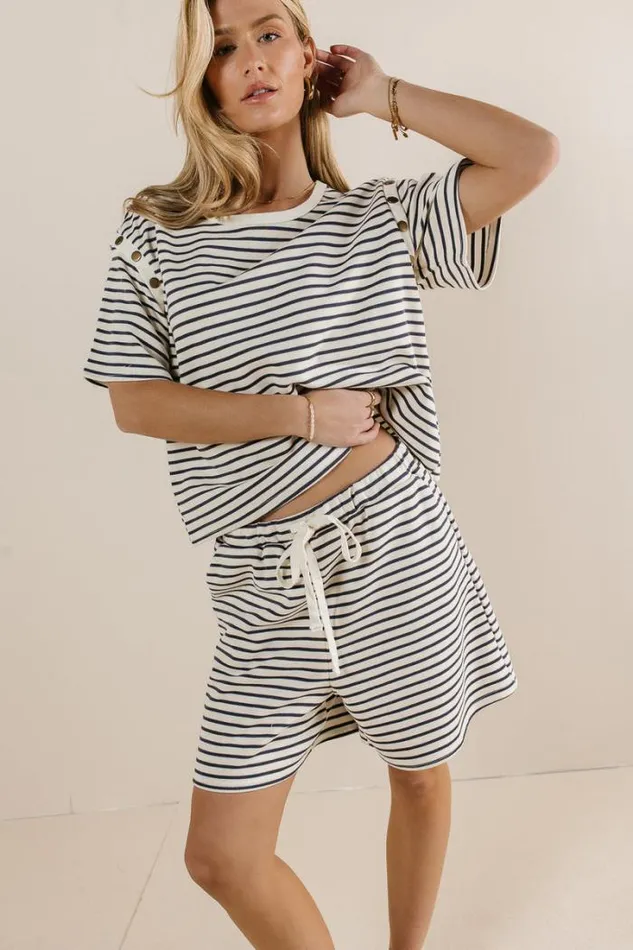 Bohme Tops Amanda Striped TShirt In Navy Navy 8211 Women
