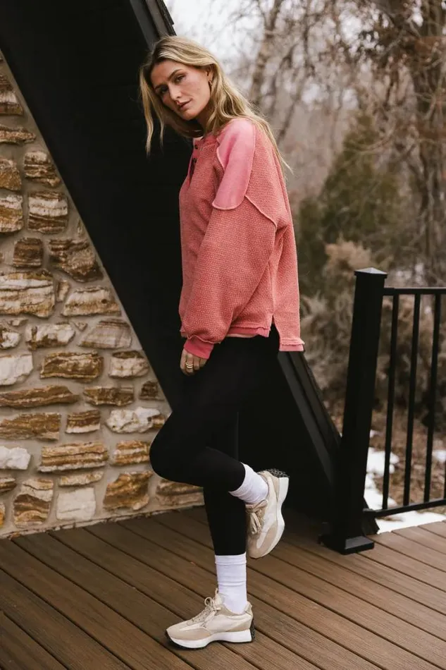 Bohme Tops Dahlia Henley Top In Coral Coral 8211 Women
