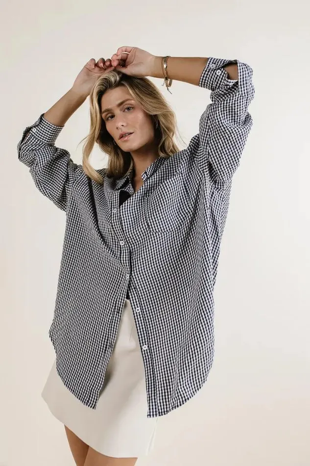 Bohme Tops Ellie Gingham Button Up Black 8211 Women Bohme Tops Ellie Gingham Button Up Black 8211 Women
