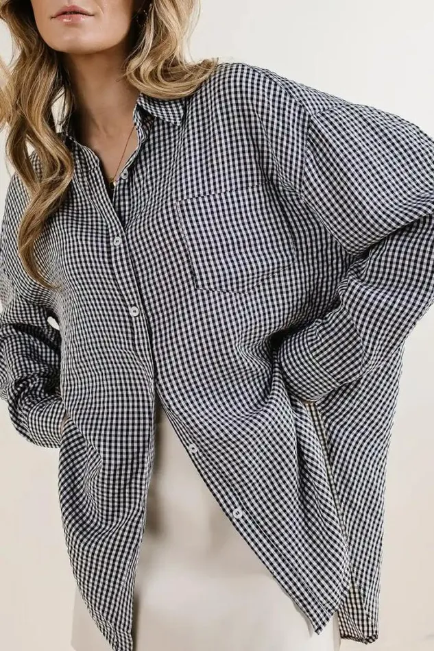 Bohme Tops Ellie Gingham Button Up Black 8211 Women Bohme Tops Ellie Gingham Button Up Black 8211 Women
