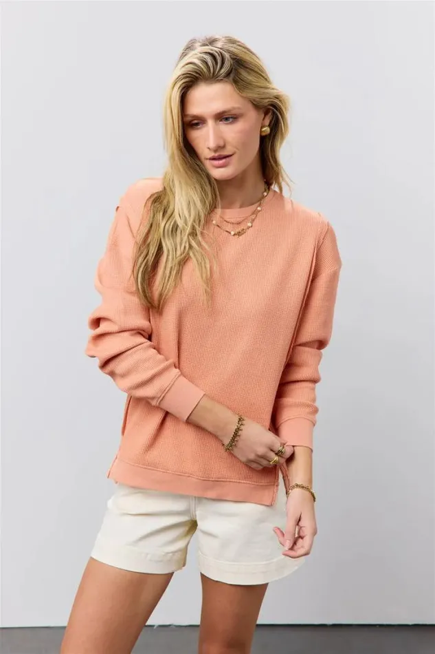 Bohme Tops Georgia Waffle Knit Top In Peach Peach 8211 Women Bohme Tops Georgia Waffle Knit Top In Peach Peach 8211 Women