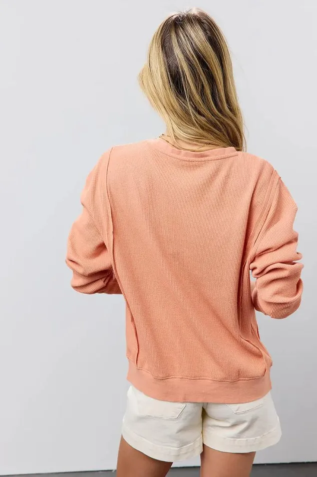 Bohme Tops Georgia Waffle Knit Top In Peach Peach 8211 Women Bohme Tops Georgia Waffle Knit Top In Peach Peach 8211 Women