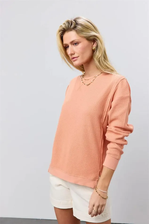 Bohme Tops Georgia Waffle Knit Top In Peach Peach 8211 Women Bohme Tops Georgia Waffle Knit Top In Peach Peach 8211 Women