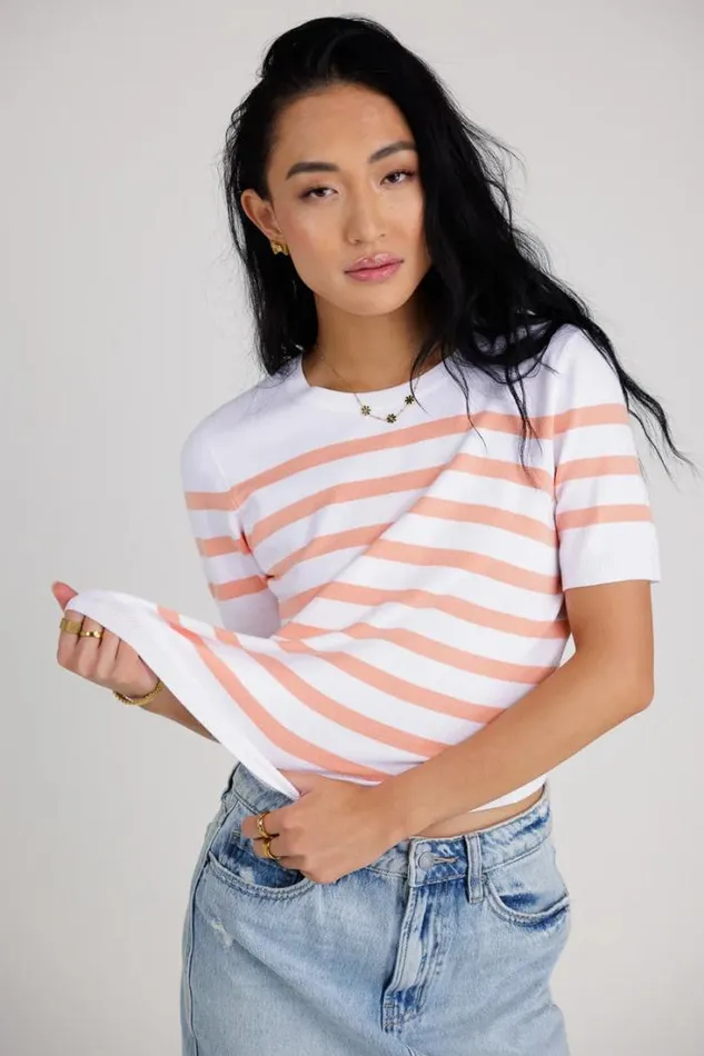 Bohme Tops Gloria Striped Sweater Top In Coral Coral 8211 Women