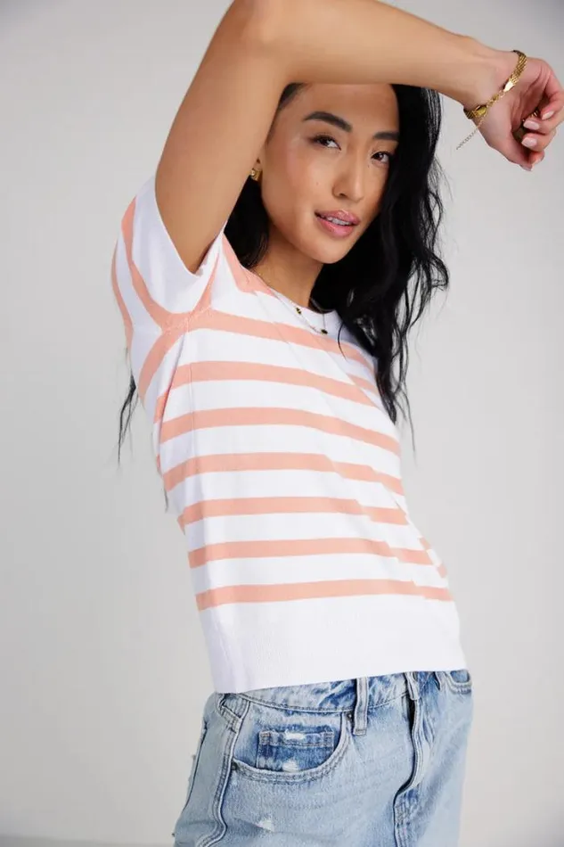 Bohme Tops Gloria Striped Sweater Top In Coral Coral 8211 Women Bohme Tops Gloria Striped Sweater Top In Coral Coral 8211 Women