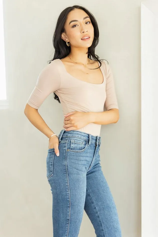 Bohme Tops Hadlee Square Neck Bodysuit In Tan Tan 8211 Women