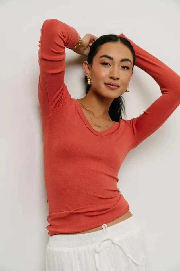 Bohme Tops Harmony Ribbed Top In Brick Brick 8211 Women
