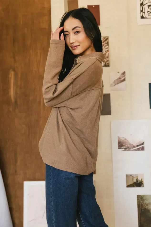 Bohme Tops Isabelle Waffle Knit Henley Top In Mocha Mocha 8211 Women Bohme Tops Isabelle Waffle Knit Henley Top In Mocha Mocha 8211 Women