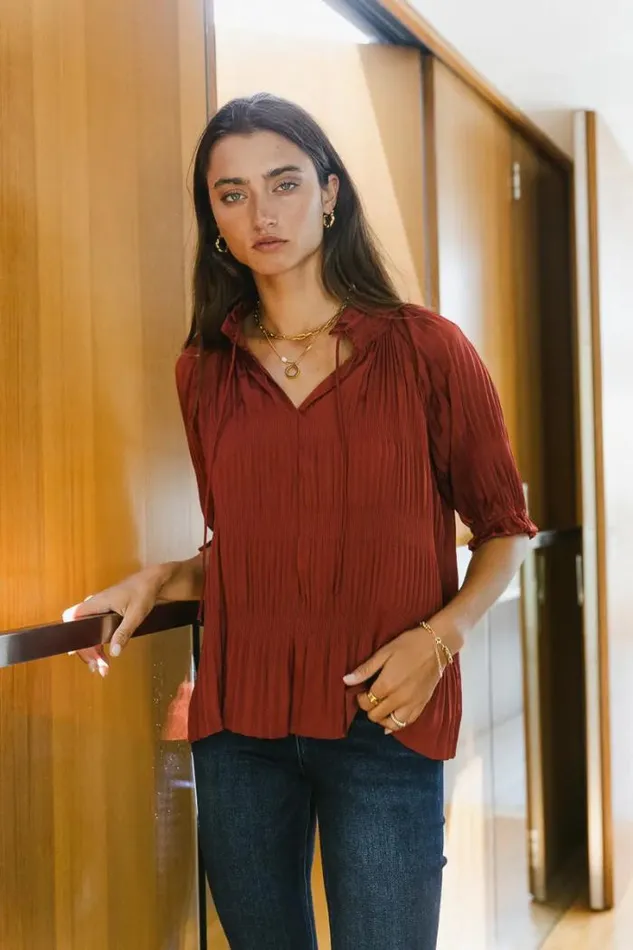 Bohme Tops Killian Pleated Blouse In Brick Brick 8211 Women