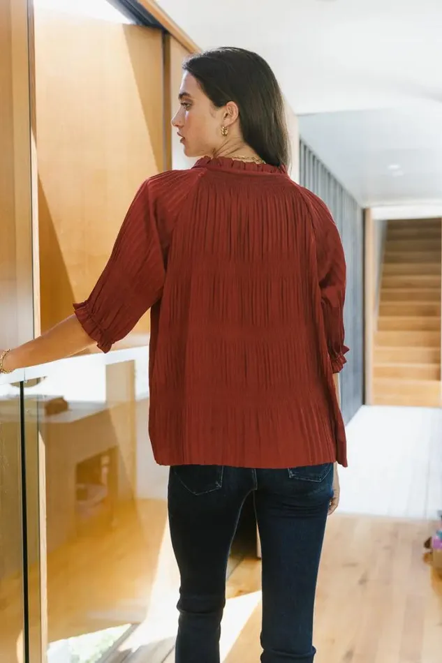 Bohme Tops Killian Pleated Blouse In Brick Brick 8211 Women Bohme Tops Killian Pleated Blouse In Brick Brick 8211 Women