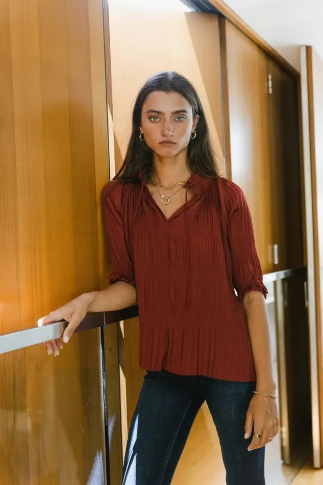 Bohme Tops Killian Pleated Blouse In Brick Brick 8211 Women Bohme Tops Killian Pleated Blouse In Brick Brick 8211 Women