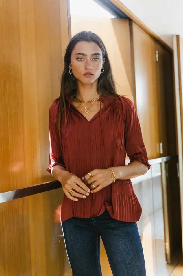Bohme Tops Killian Pleated Blouse In Brick Brick 8211 Women Bohme Tops Killian Pleated Blouse In Brick Brick 8211 Women