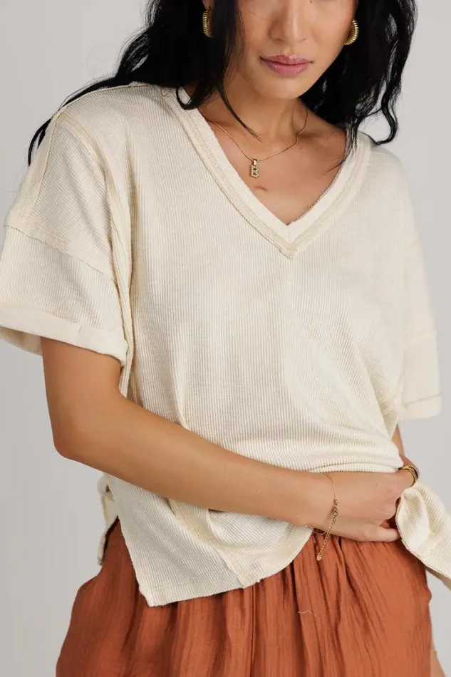 Bohme Tops Leah VNeck Knit Top Cream 8211 Women