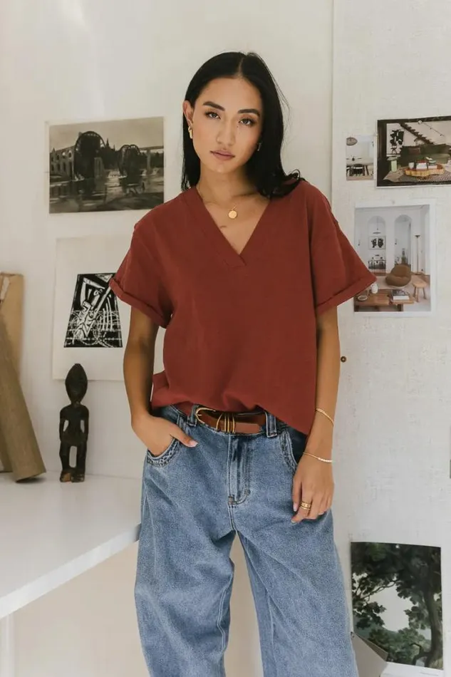 Bohme Tops Logan Contrast Top In Brick Brick 8211 Women Bohme Tops Logan Contrast Top In Brick Brick 8211 Women