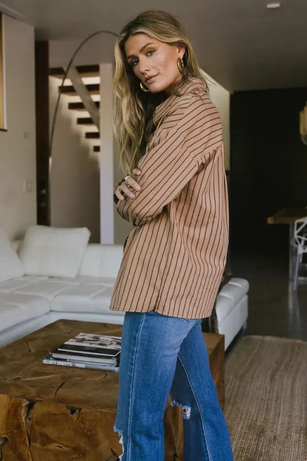 Bohme Tops Matilda Striped Button Up In Brown Brown 8211 Women Bohme Tops Matilda Striped Button Up In Brown Brown 8211 Women