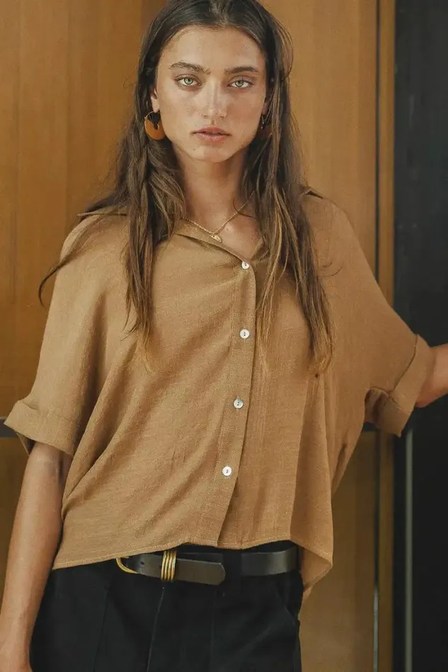 Bohme Tops Nadia Button Up Top In Camel 8211 FINAL SALE Camel 8211 Women Bohme Tops Nadia Button Up Top In Camel 8211 FINAL SALE Camel 8211 Women