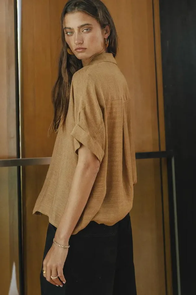 Bohme Tops Nadia Button Up Top In Camel 8211 FINAL SALE Camel 8211 Women Bohme Tops Nadia Button Up Top In Camel 8211 FINAL SALE Camel 8211 Women
