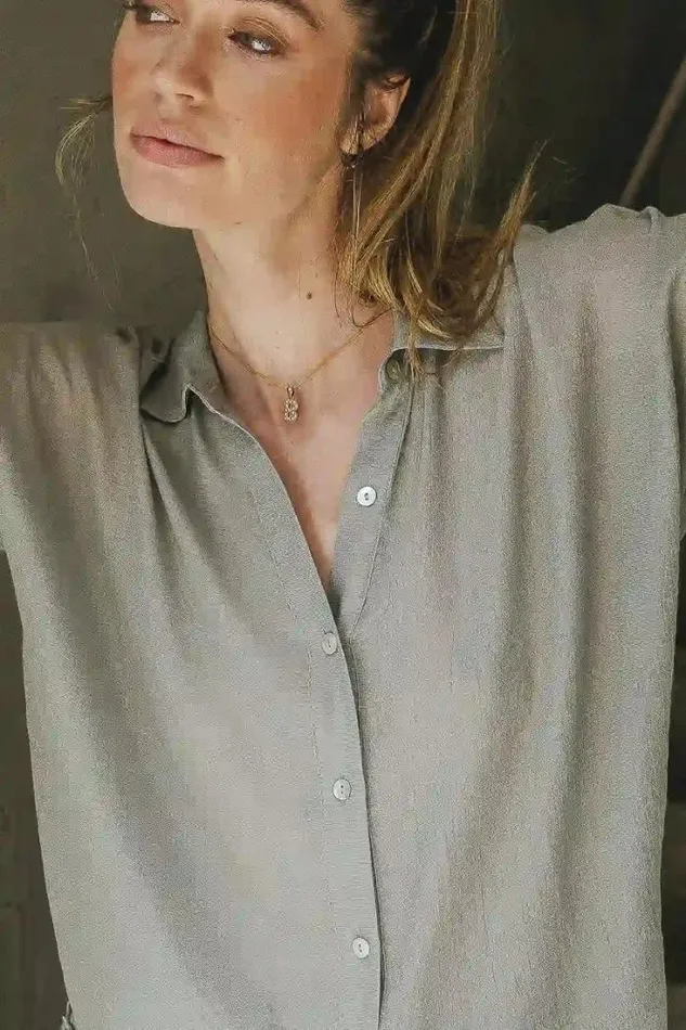 Bohme Tops Nadia Button Up Top In Light Grey Light Grey 8211 Women