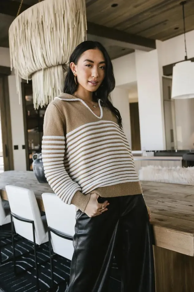 Bohme Tops Nathaniel Collared Sweater In Brown Brown 8211 Women