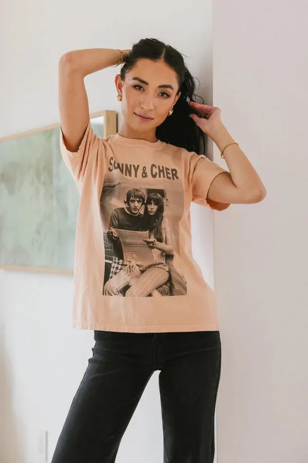 Bohme Tops Sonny and Cher Graphic Tee 8211 FINAL SALE Peach 8211 Women