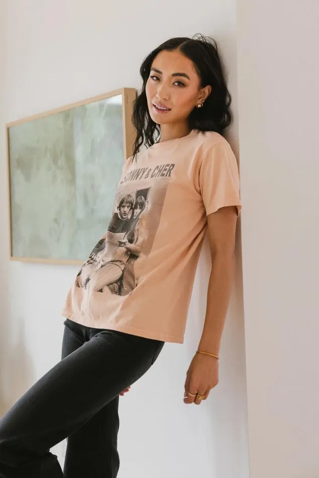 Bohme Tops Sonny and Cher Graphic Tee 8211 FINAL SALE Peach 8211 Women Bohme Tops Sonny and Cher Graphic Tee 8211 FINAL SALE Peach 8211 Women