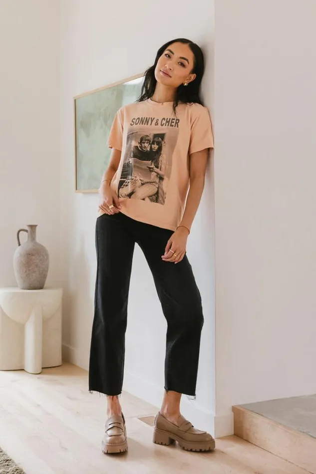 Bohme Tops Sonny and Cher Graphic Tee 8211 FINAL SALE Peach 8211 Women Bohme Tops Sonny and Cher Graphic Tee 8211 FINAL SALE Peach 8211 Women