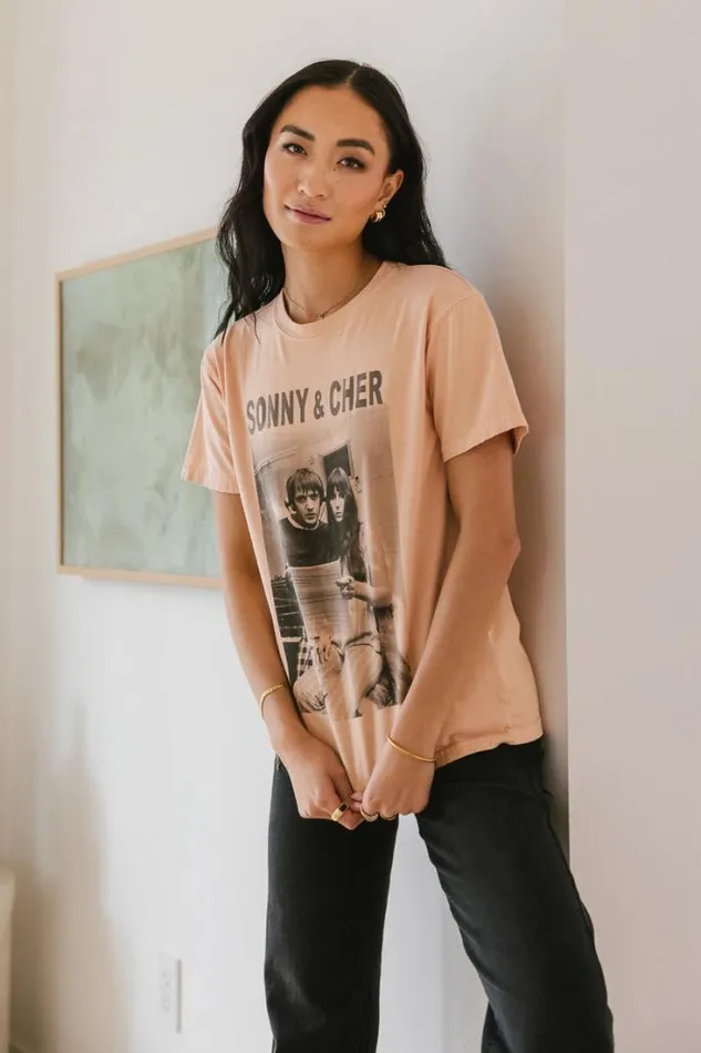 Bohme Tops Sonny and Cher Graphic Tee 8211 FINAL SALE Peach 8211 Women Bohme Tops Sonny and Cher Graphic Tee 8211 FINAL SALE Peach 8211 Women
