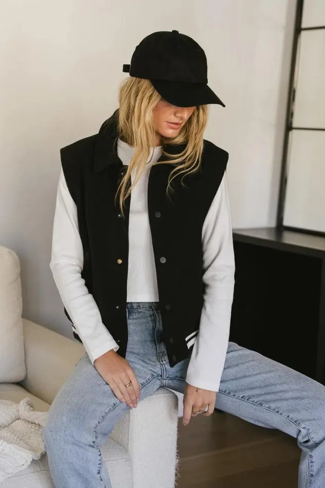 Bohme Tops Varsity Snap Button Vest Black 8211 Women